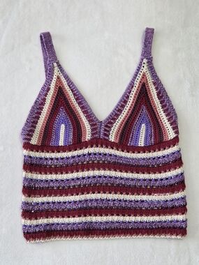 Primark Crochet Stripe V-Neck Tank - Rita Ora - Size Small